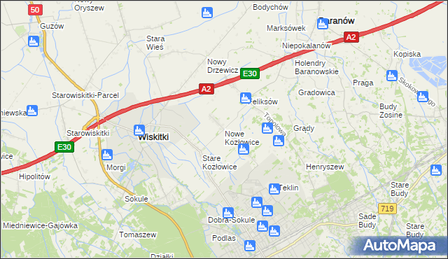 mapa Nowe Kozłowice, Nowe Kozłowice na mapie Targeo