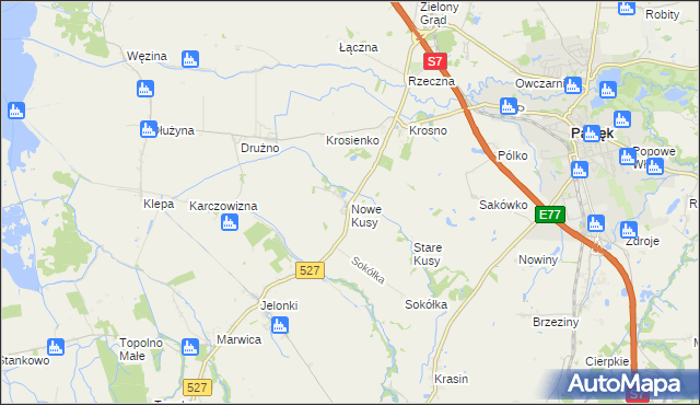 mapa Nowe Kusy, Nowe Kusy na mapie Targeo