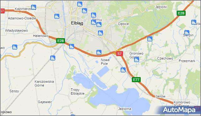 mapa Nowe Pole gmina Elbląg, Nowe Pole gmina Elbląg na mapie Targeo