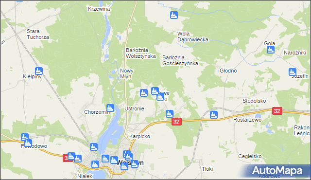 mapa Nowe Tłoki, Nowe Tłoki na mapie Targeo