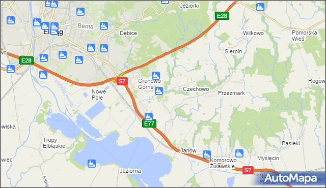 mapa Nowina gmina Elbląg, Nowina gmina Elbląg na mapie Targeo