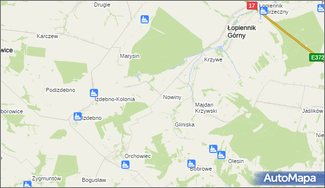 mapa Nowiny gmina Łopiennik Górny, Nowiny gmina Łopiennik Górny na mapie Targeo