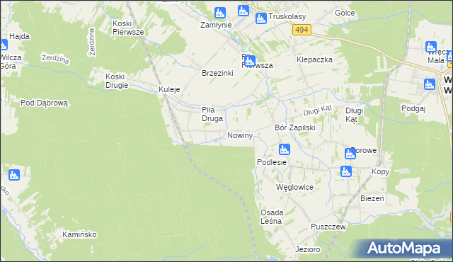 mapa Nowiny gmina Wręczyca Wielka, Nowiny gmina Wręczyca Wielka na mapie Targeo