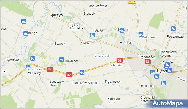 mapa Nowogród gmina Łęczna, Nowogród gmina Łęczna na mapie Targeo