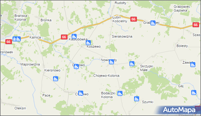 mapa Nowosady gmina Brańsk, Nowosady gmina Brańsk na mapie Targeo