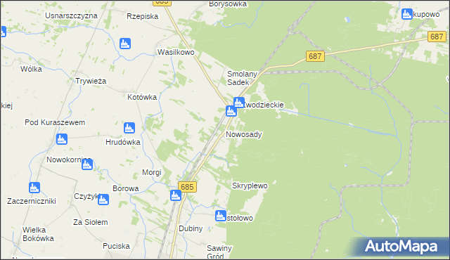 mapa Nowosady gmina Hajnówka, Nowosady gmina Hajnówka na mapie Targeo