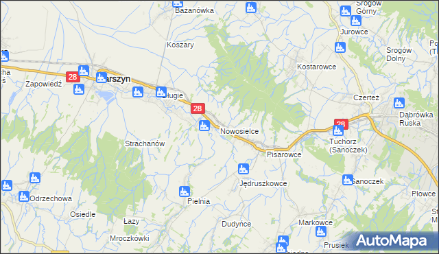 mapa Nowosielce gmina Zarszyn, Nowosielce gmina Zarszyn na mapie Targeo