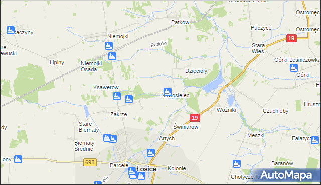 mapa Nowosielec gmina Łosice, Nowosielec gmina Łosice na mapie Targeo