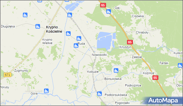 mapa Nowosiółki gmina Dobrzyniewo Duże, Nowosiółki gmina Dobrzyniewo Duże na mapie Targeo