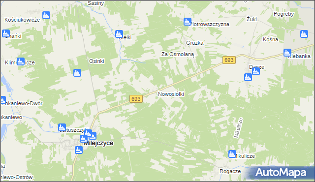 mapa Nowosiółki gmina Milejczyce, Nowosiółki gmina Milejczyce na mapie Targeo