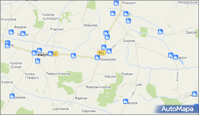 mapa Nowosiółki gmina Telatyn, Nowosiółki gmina Telatyn na mapie Targeo