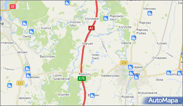 mapa Nowy Dwór gmina Pelplin, Nowy Dwór gmina Pelplin na mapie Targeo