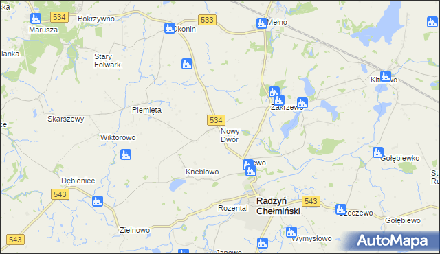 mapa Nowy Dwór gmina Radzyń Chełmiński, Nowy Dwór gmina Radzyń Chełmiński na mapie Targeo