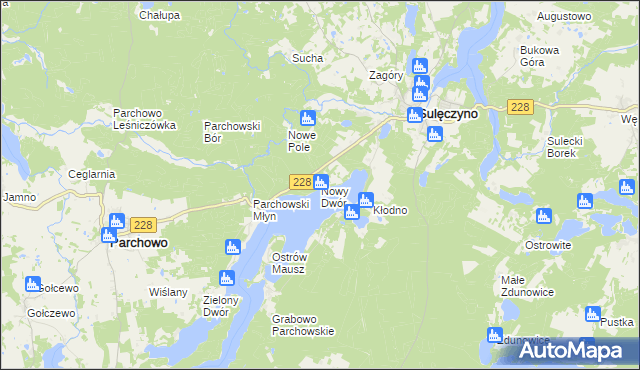 mapa Nowy Dwór gmina Sulęczyno, Nowy Dwór gmina Sulęczyno na mapie Targeo