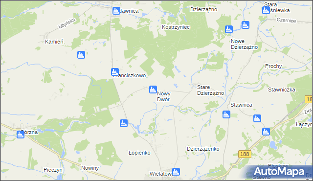 mapa Nowy Dwór gmina Złotów, Nowy Dwór gmina Złotów na mapie Targeo