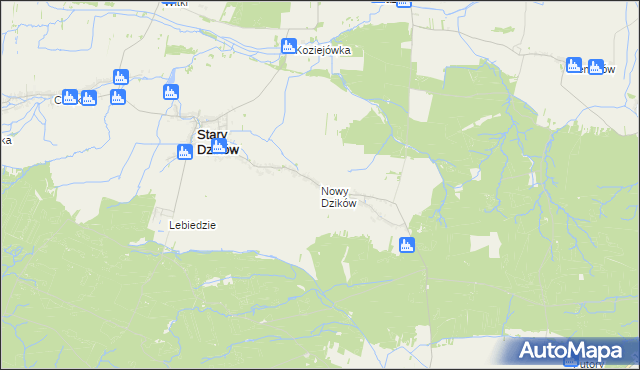 mapa Nowy Dzików, Nowy Dzików na mapie Targeo