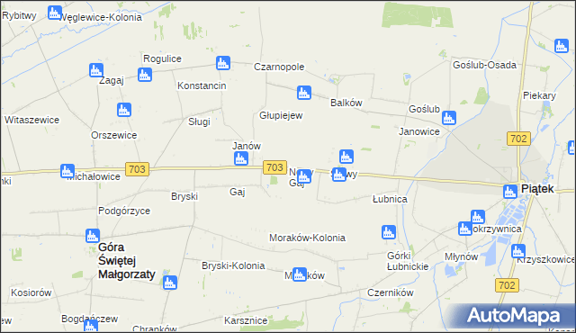 mapa Nowy Gaj gmina Góra Świętej Małgorzaty, Nowy Gaj gmina Góra Świętej Małgorzaty na mapie Targeo