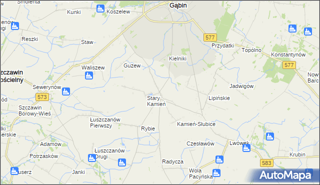 mapa Nowy Kamień gmina Gąbin, Nowy Kamień gmina Gąbin na mapie Targeo