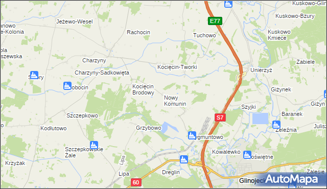 mapa Nowy Komunin, Nowy Komunin na mapie Targeo