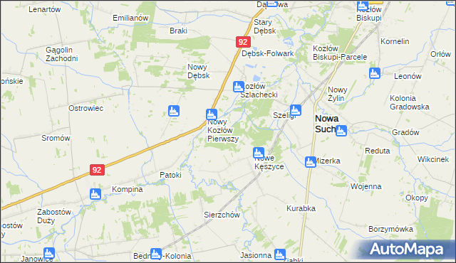 mapa Nowy Kozłów Drugi, Nowy Kozłów Drugi na mapie Targeo