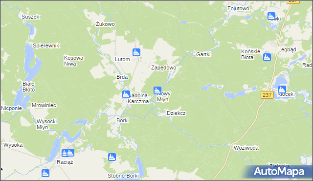 mapa Nowy Młyn gmina Czersk, Nowy Młyn gmina Czersk na mapie Targeo