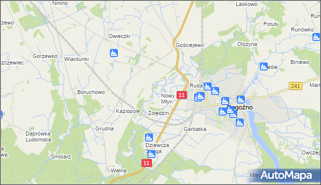 mapa Nowy Młyn gmina Rogoźno, Nowy Młyn gmina Rogoźno na mapie Targeo