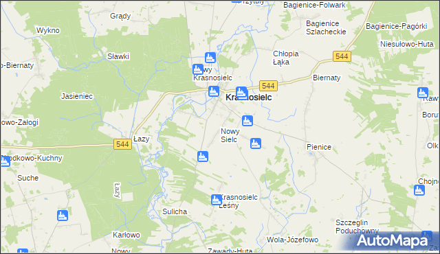 mapa Nowy Sielc gmina Krasnosielc, Nowy Sielc gmina Krasnosielc na mapie Targeo