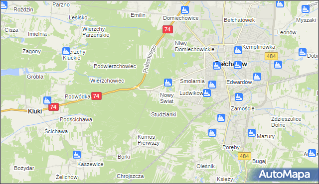 mapa Nowy Świat gmina Bełchatów, Nowy Świat gmina Bełchatów na mapie Targeo