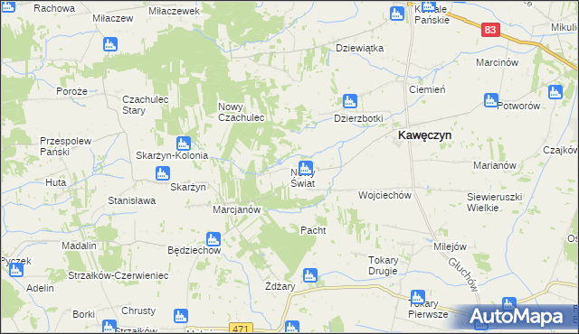 mapa Nowy Świat gmina Kawęczyn, Nowy Świat gmina Kawęczyn na mapie Targeo