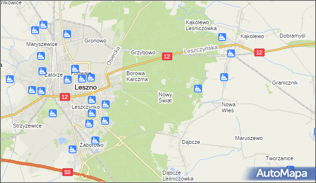 mapa Nowy Świat gmina Rydzyna, Nowy Świat gmina Rydzyna na mapie Targeo