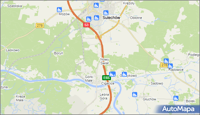 mapa Nowy Świat gmina Sulechów, Nowy Świat gmina Sulechów na mapie Targeo