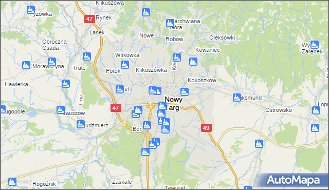 mapa Nowego Targu, Nowy Targ na mapie Targeo