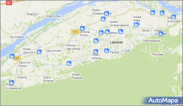 mapa Nowy Wilków gmina Leoncin, Nowy Wilków gmina Leoncin na mapie Targeo