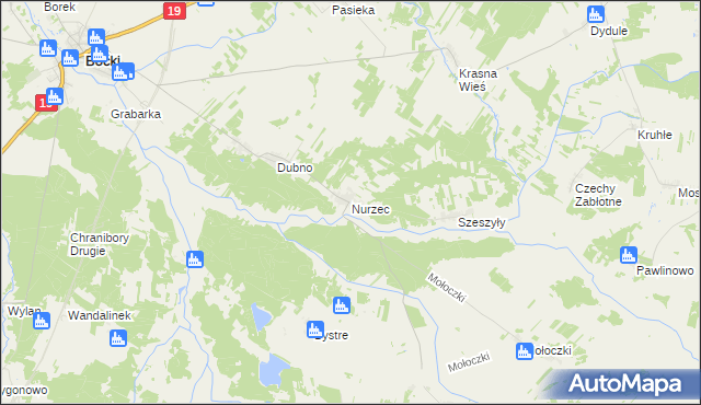 mapa Nurzec gmina Boćki, Nurzec gmina Boćki na mapie Targeo