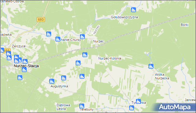 mapa Nurzec-Kolonia, Nurzec-Kolonia na mapie Targeo