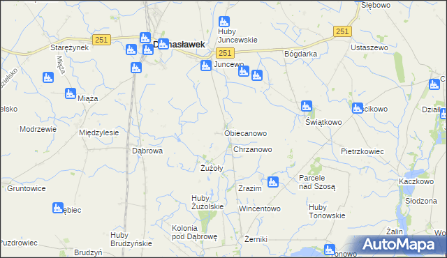 mapa Obiecanowo gmina Janowiec Wielkopolski, Obiecanowo gmina Janowiec Wielkopolski na mapie Targeo