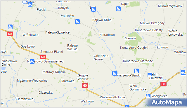 mapa Obiedzino Górne, Obiedzino Górne na mapie Targeo