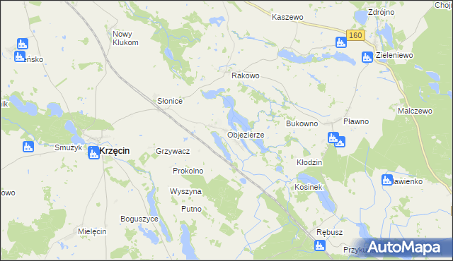 mapa Objezierze gmina Krzęcin, Objezierze gmina Krzęcin na mapie Targeo