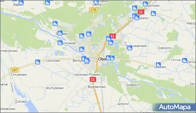 mapa Oborniki, Oborniki na mapie Targeo