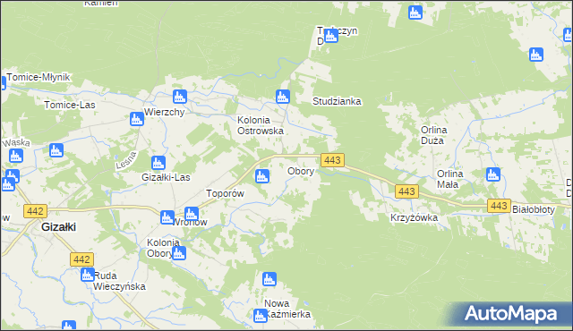 mapa Obory gmina Gizałki, Obory gmina Gizałki na mapie Targeo