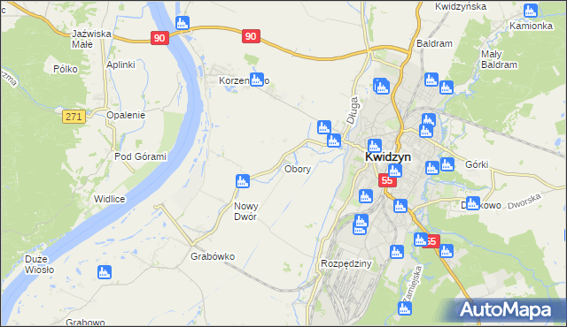 mapa Obory gmina Kwidzyn, Obory gmina Kwidzyn na mapie Targeo