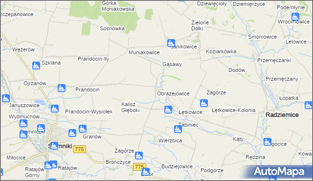 mapa Obrażejowice, Obrażejowice na mapie Targeo