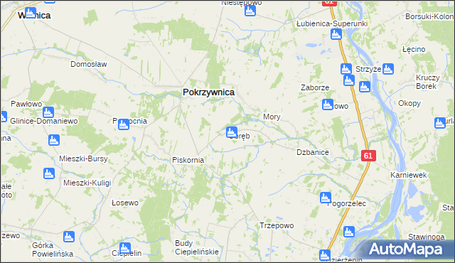 mapa Obręb gmina Pokrzywnica, Obręb gmina Pokrzywnica na mapie Targeo