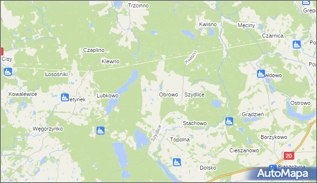 mapa Obrowo gmina Miastko, Obrowo gmina Miastko na mapie Targeo