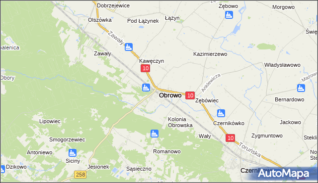 mapa Obrowo powiat toruński, Obrowo powiat toruński na mapie Targeo