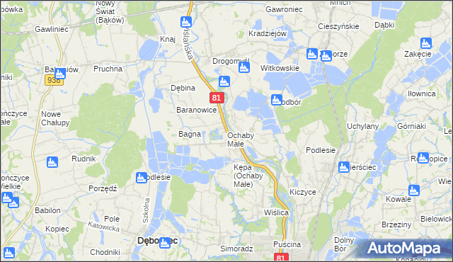 mapa Ochaby Małe, Ochaby Małe na mapie Targeo