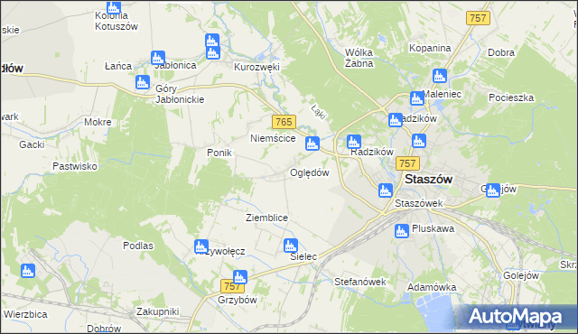 mapa Oględów, Oględów na mapie Targeo