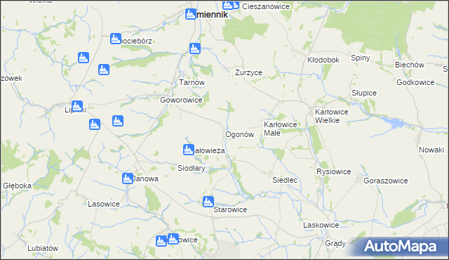 mapa Ogonów gmina Kamiennik, Ogonów gmina Kamiennik na mapie Targeo