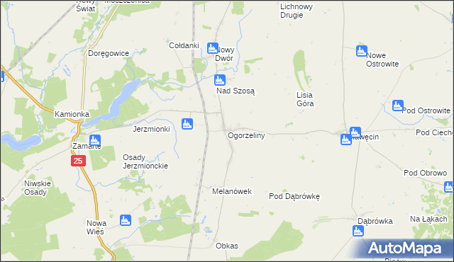 mapa Ogorzeliny, Ogorzeliny na mapie Targeo