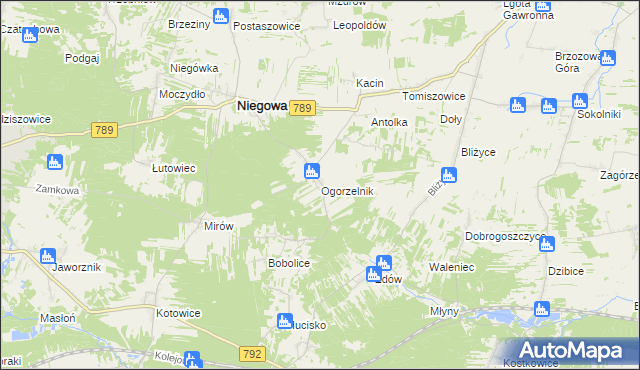 mapa Ogorzelnik, Ogorzelnik na mapie Targeo